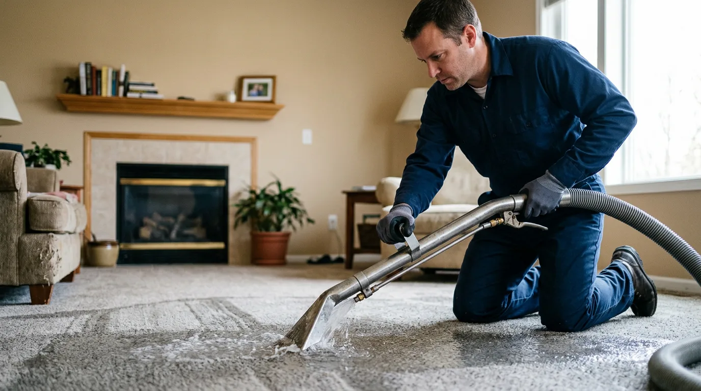 Water damage restoration technician working near Prague, OK